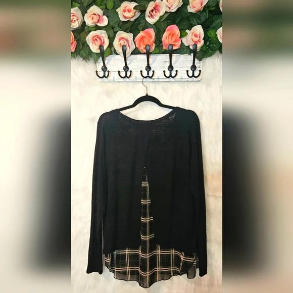 Suzy Shier Original Black w/Plaid Pullover Tulip Back Sweater (NWOT) - Picture 3 of 7